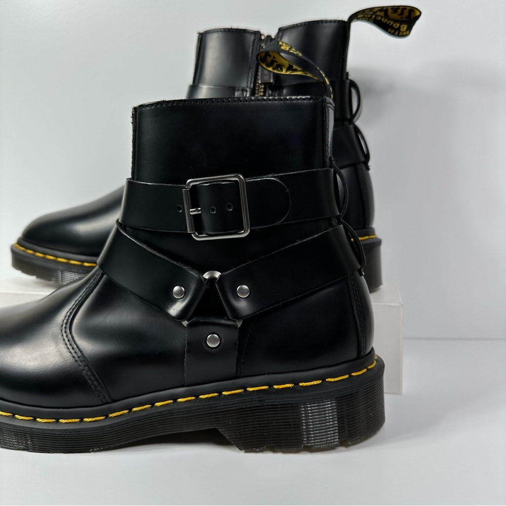 DOC JAIMES LEATHER HARNESS STRAPS CHELSEA BOOTS INNER ANKLE ZIP POLISHED SMOOTH - Picture 9 of 10